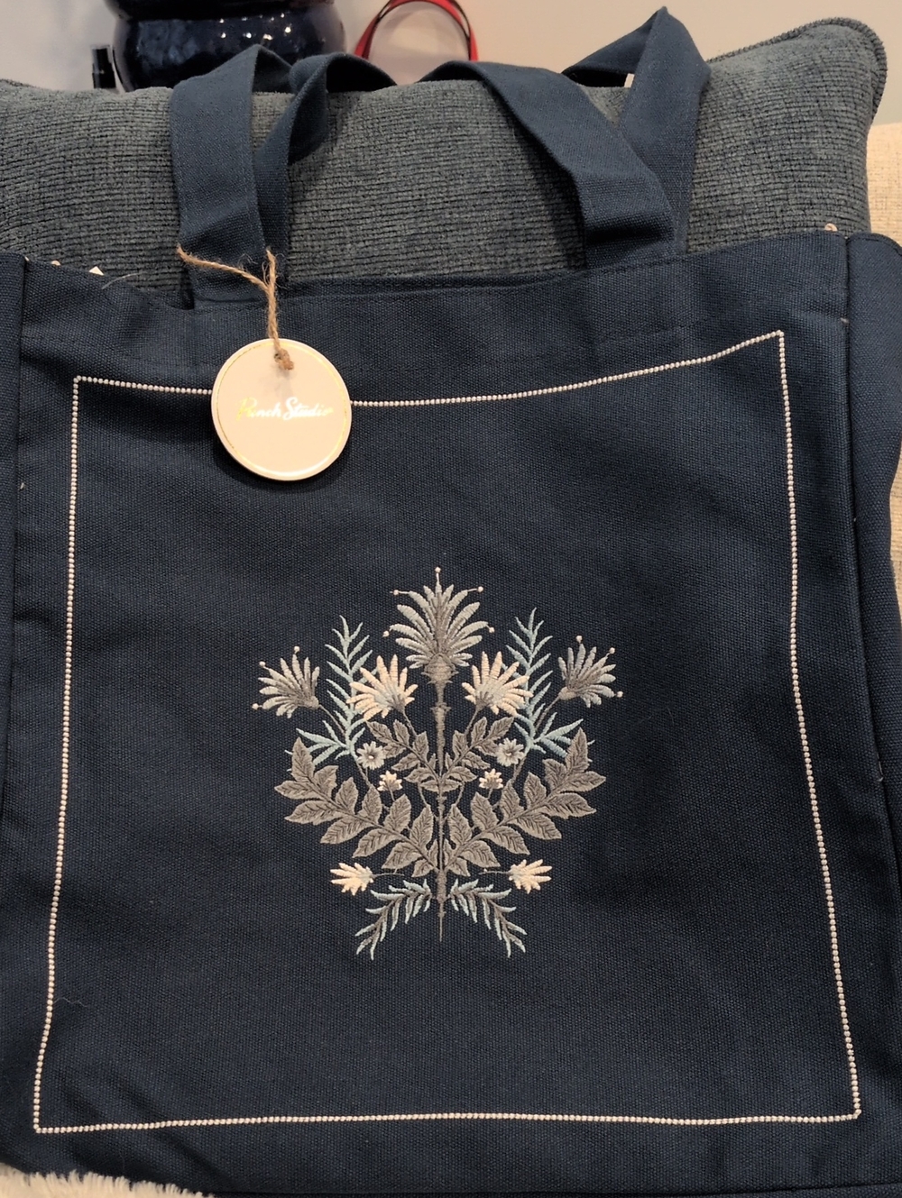 Punch Studios Embroidered Navy Tote Bag